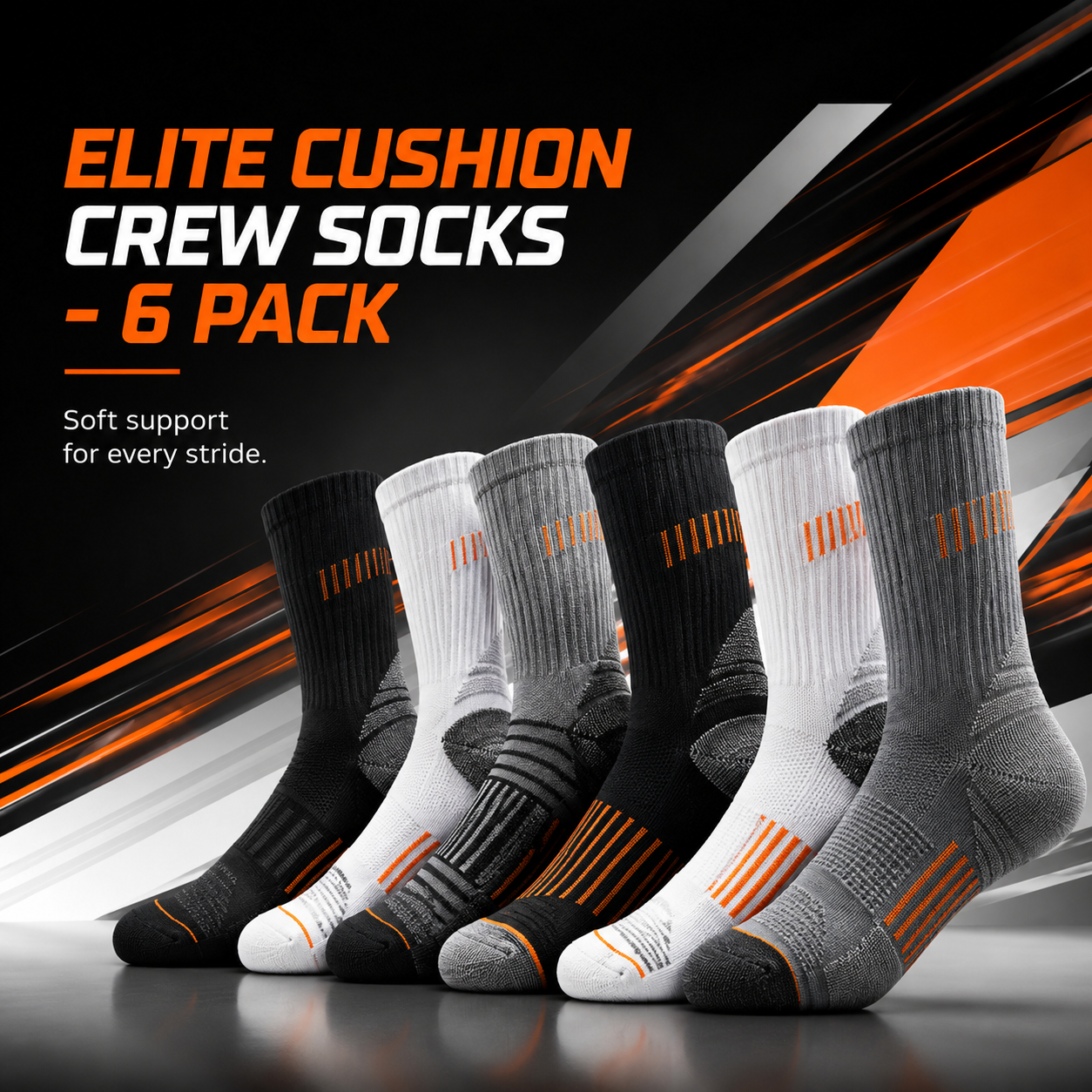 STRYXEL Elite Cushion Crew Socks – 6 Pack lifestyle shot